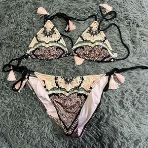Victoria's Secret Embellished Black and Pink Paisley Bikini